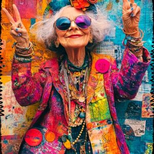 Whimsical Colourful Old Lady 004