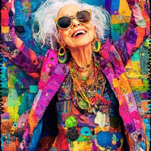 Whimsical Colourful Old Lady 006