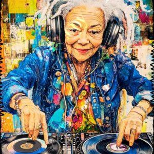 Whimsical Colourful Old Lady 007