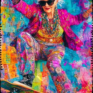 Whimsical Colourful Old Lady 008