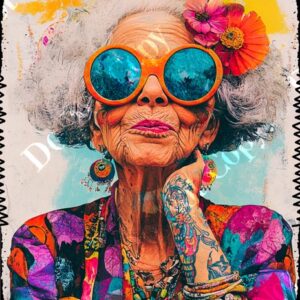 Whimsical Colourful Old Lady 011
